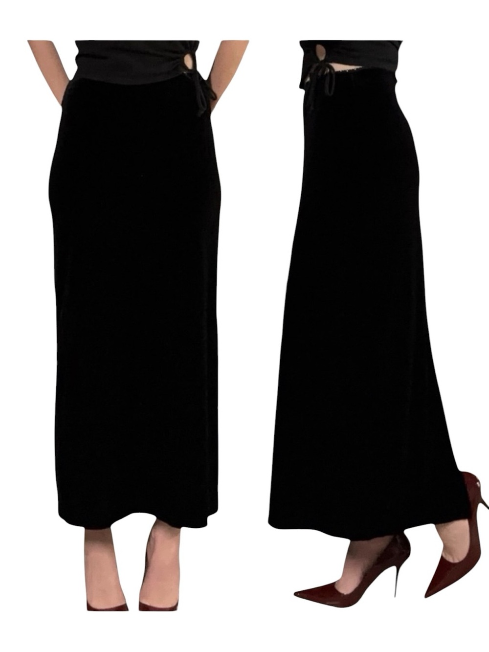 Limited Too | Vintage Y2K High Waisted Velvet Midi Skirt w/ Rhinestone Waistband